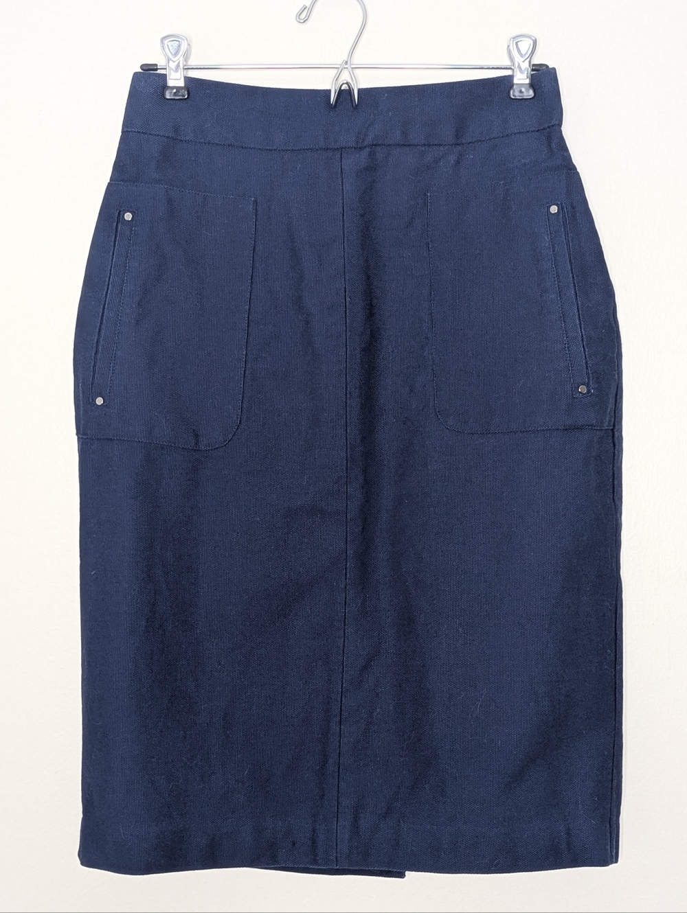 DE Collection Women's Navy Blue High Waisted Pencil Skirt Cotton Canvas